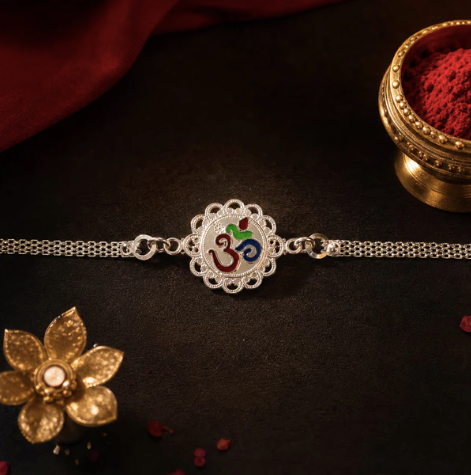 Silver Om Chain Rakhi for Brother – Designer Om Rakhi for Raksha Bandhan