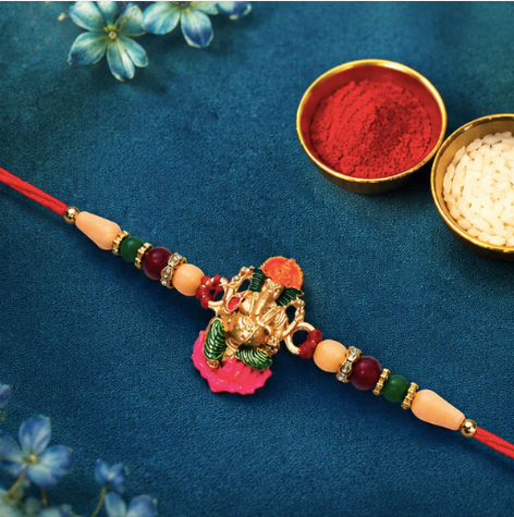 Ganesha Rakhi with Wooden Beads – Traditional Designer Rakhi for Brother