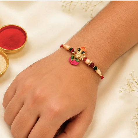 Ganesha Rakhi with Wooden Beads – Traditional Designer Rakhi for Brother
