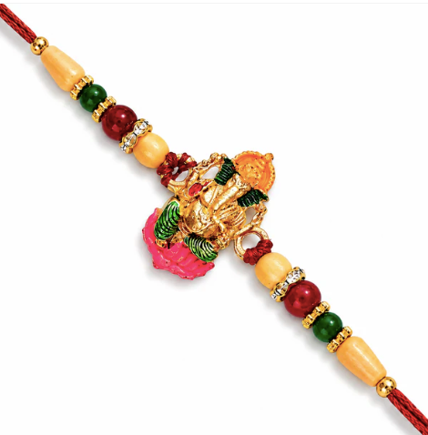 Ganesha Rakhi with Wooden Beads – Traditional Designer Rakhi for Brother