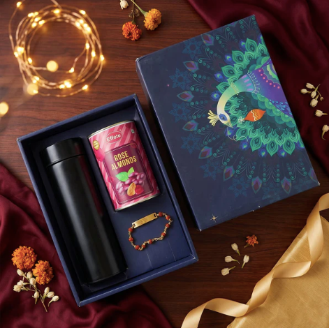 Personalized Bracelet Rakhi Gift Hamper with Chocolate & Bottle for Brother