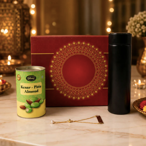 Personalized Bracelet Rakhi Gift Hamper with Chocolate & Bottle for Brother