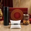 Personalized Black Bracelet Rakhi Gift Hamper with Chocolate & Bottle for Brother