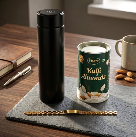 Personalized Golden Bracelet Rakhi Gift Hamper with Chocolate & Reusable Bottle for Brother
