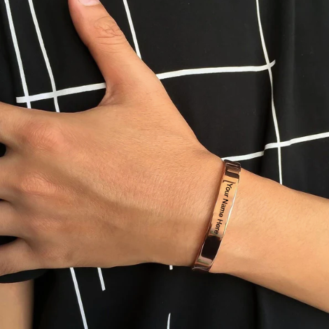 Personalized Rose Gold Copper Kada for Men with Custom Name Engraving