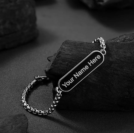 Personalized Silver Bracelet for Men with Custom Name Engraving