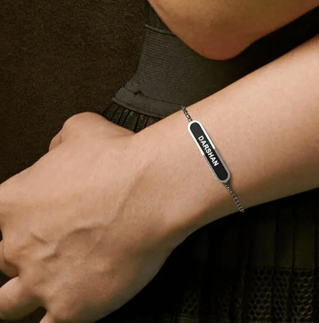 Personalized Silver Bracelet for Men with Custom Name Engraving