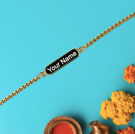 Personalized Name Bracelet – Custom Engraved Black Enamel Chain Bracelet
