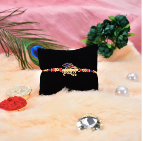 Premium Krishna Name Rakhi – Divine Golden Designer Rakhi for Brother | Spiritual Raksha Bandhan Rakhi