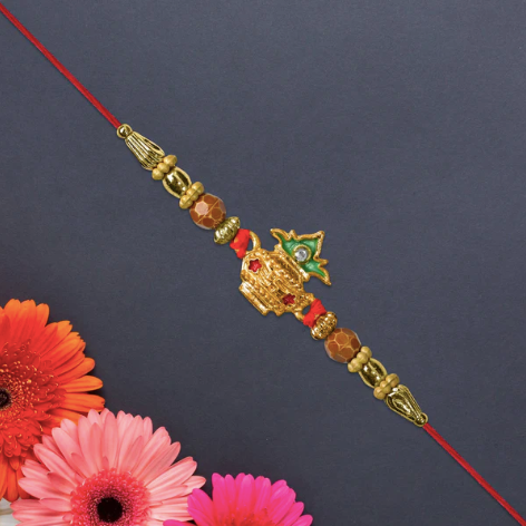 Premium Golden Kalash Rakhi with Moti Pearls – Traditional Designer Rakhi for Brother | Raksha Bandhan Special