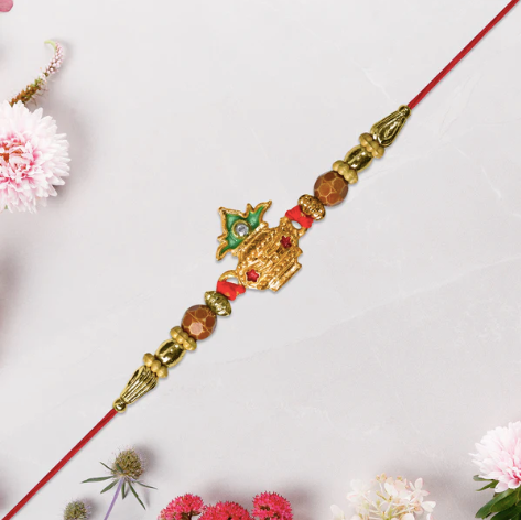 Premium Golden Kalash Rakhi with Moti Pearls – Traditional Designer Rakhi for Brother | Raksha Bandhan Special