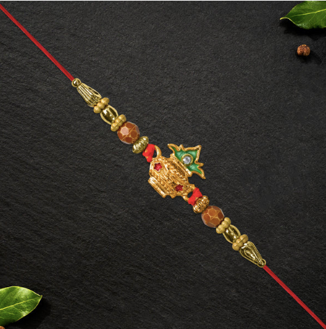 Premium Golden Kalash Rakhi with Moti Pearls – Traditional Designer Rakhi for Brother | Raksha Bandhan Special