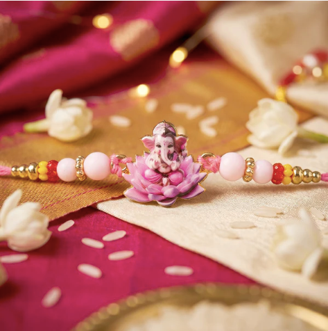 Premium Lord Ganesha Rakhi on Pink Lotus – Divine Designer Rakhi for Brother | Spiritual Raksha Bandhan Special