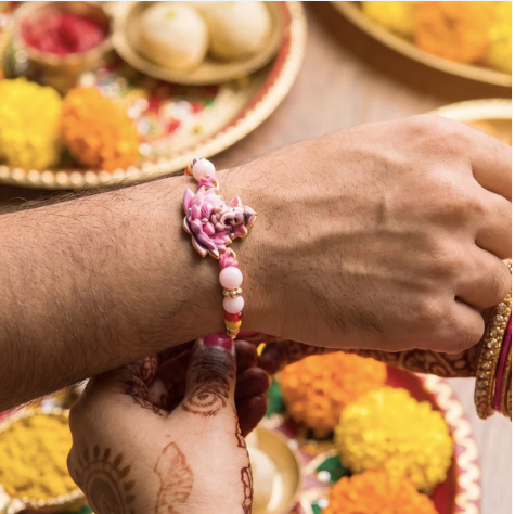 Premium Lord Ganesha Rakhi on Pink Lotus – Divine Designer Rakhi for Brother | Spiritual Raksha Bandhan Special