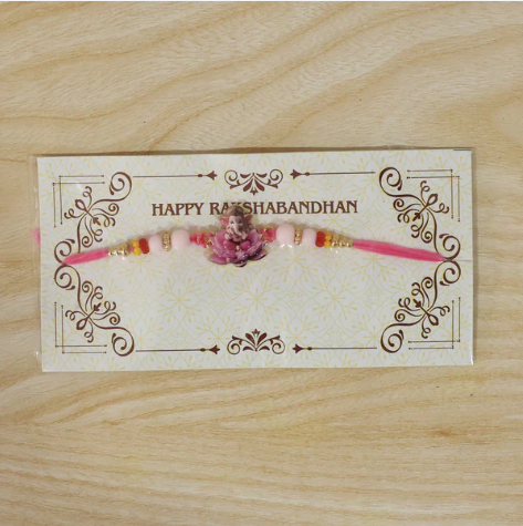 Premium Lord Ganesha Rakhi on Pink Lotus – Divine Designer Rakhi for Brother | Spiritual Raksha Bandhan Special