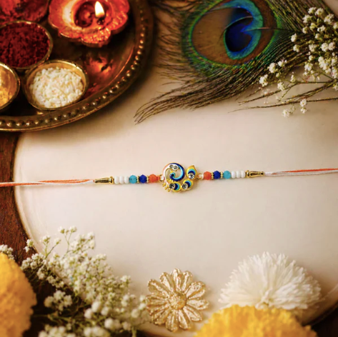 Premium Designer Peacock Rakhi – Traditional Colorful Beaded Rakhi for Brother | Elegant Raksha Bandhan Special