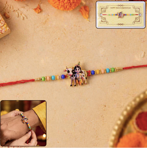 Premium Lord Krishna Rakhi – Divine Blessings Designer Rakhi for Brother | Spiritual Raksha Bandhan Thread
