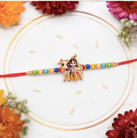 Premium Lord Krishna Rakhi – Divine Blessings Designer Rakhi for Brother | Spiritual Raksha Bandhan Thread