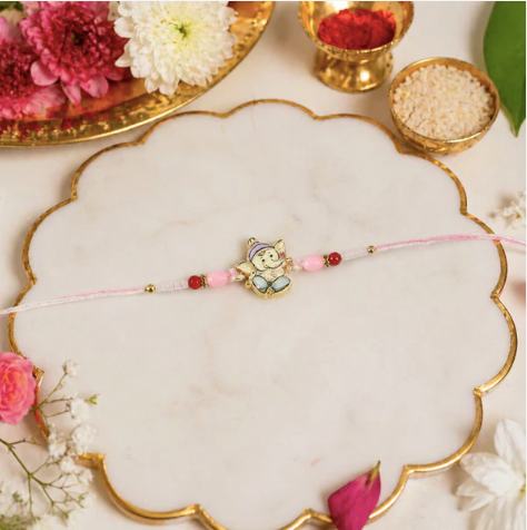 Premium Cute Ganesha Designer Rakhi – Cartoon Ganesha Rakhi with Decorative Beads for Brother | Raksha Bandhan Special