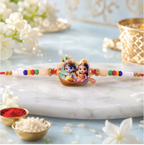 Lord Krishna Radha Rakhi for Brother – Designer Devotional Beaded Rakhi for Raksha Bandhan