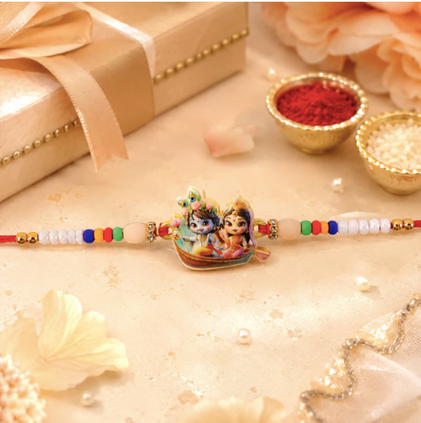 Lord Krishna Radha Rakhi for Brother – Designer Devotional Beaded Rakhi for Raksha Bandhan