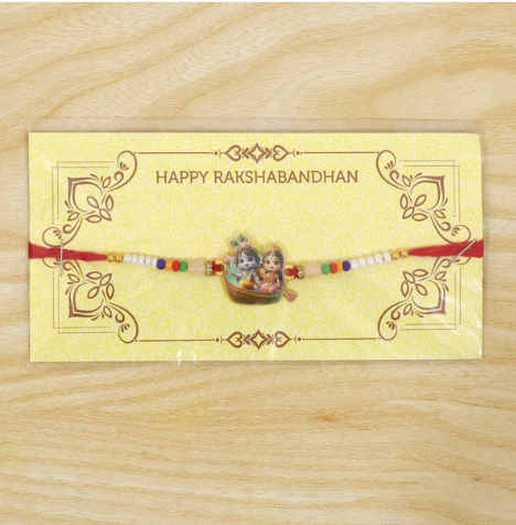 Lord Krishna Radha Rakhi for Brother – Designer Devotional Beaded Rakhi for Raksha Bandhan