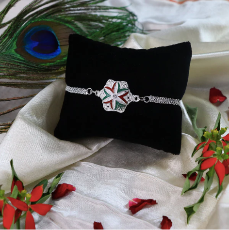 Silver Chain Rakhi – Elegant Floral Design Rakhi for Brother