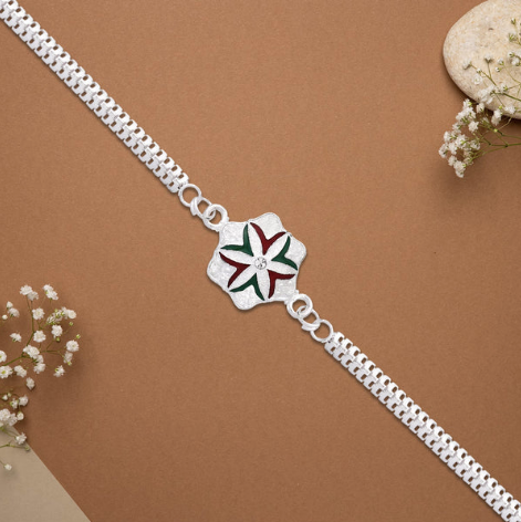 Silver Chain Rakhi – Elegant Floral Design Rakhi for Brother