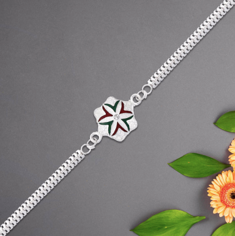 Silver Chain Rakhi – Elegant Floral Design Rakhi for Brother