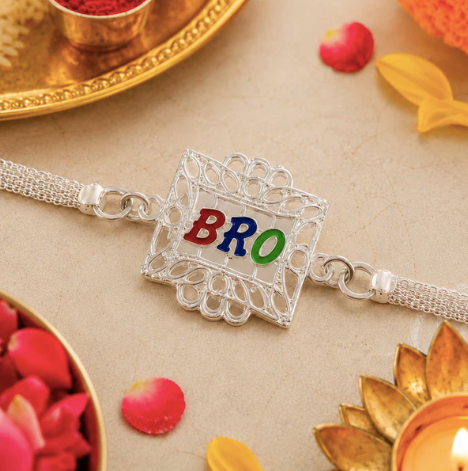 Silver Rakhi for Brother – Elegant Designer Square Frame Rakhi