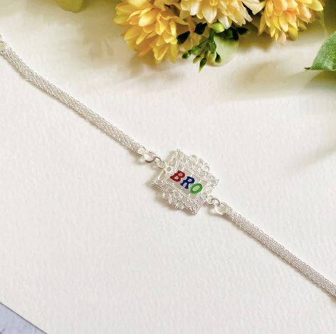 Silver Rakhi for Brother – Elegant Designer Square Frame Rakhi