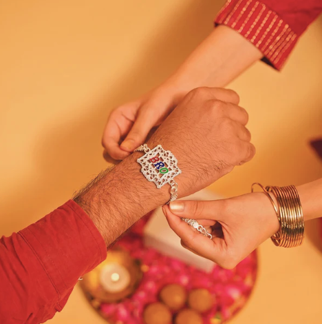 Silver Rakhi for Brother – Elegant Designer Square Frame Rakhi