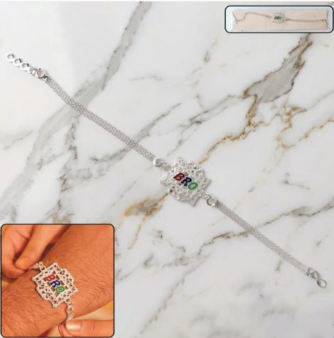 Silver Rakhi for Brother – Elegant Designer Square Frame Rakhi