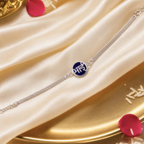 Silver Chain Rakhi – Elegant Blue Stone Designer Rakhi for Brother