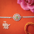 Silver Floral Rakhi – Traditional Designer Rakhi with Beads for Brother
