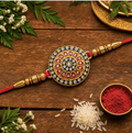 Royal Designer Kundan Rakhi – Premium Golden Beads & Enamel Rakhi for Brother