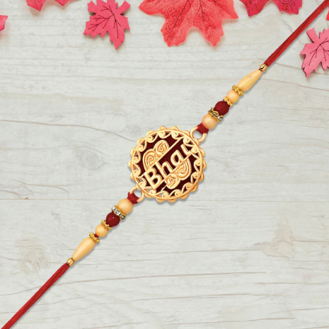 Traditional Bhai Rakhi with Golden Beads – Designer Rakhi for Brother