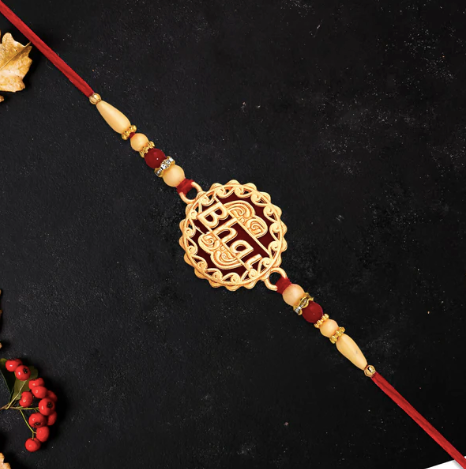 Traditional Bhai Rakhi with Golden Beads – Designer Rakhi for Brother