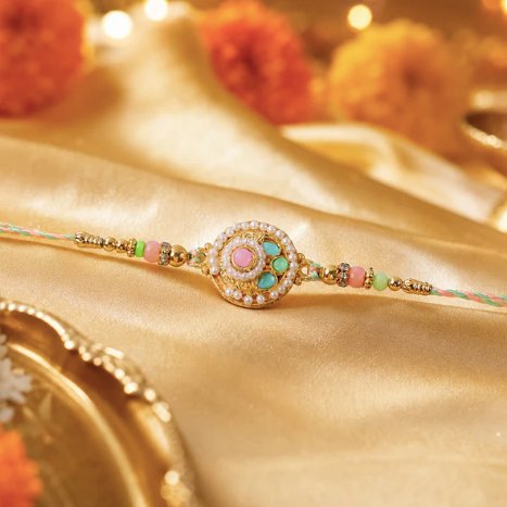 Pastel Pearl Designer Rakhi for Brother – Elegant Beaded Raksha Bandhan Thread
