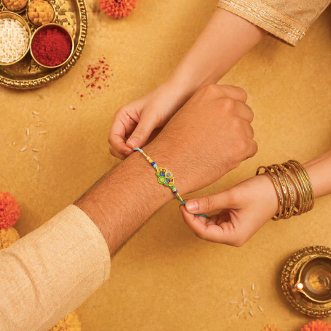 Traditional Beaded Rakhi for Brother – Colorful Beads with Yellow Sacred Thread