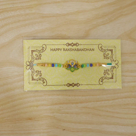 Traditional Beaded Rakhi for Brother – Colorful Beads with Yellow Sacred Thread