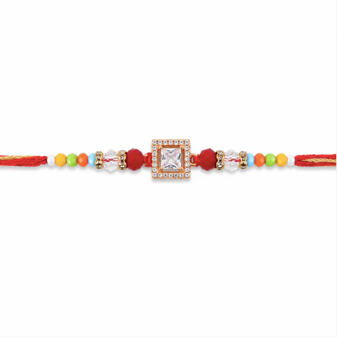 Multicolour Crystal Solitaire Designer Rakhi for Brother – Premium AD Stone Raksha Bandhan Rakhi
