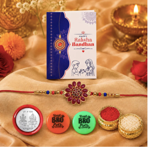Designer Rakhi Gift Set with Roli Chawal for Brother | Raksha Bandhan Combo