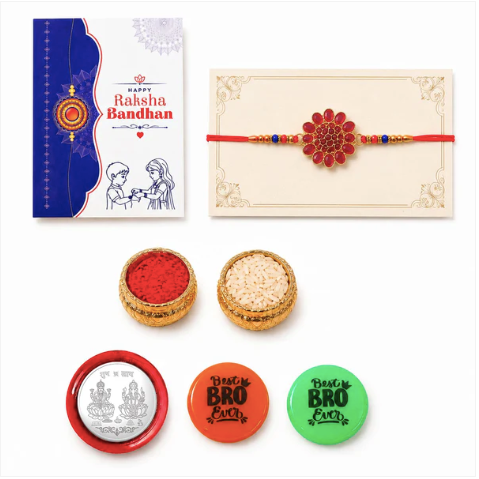 Designer Rakhi Gift Set with Roli Chawal for Brother | Raksha Bandhan Combo