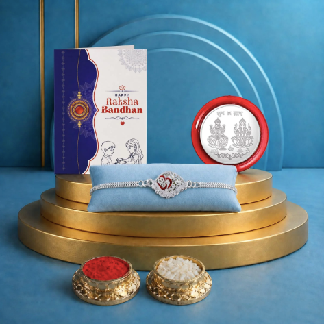 7 Color Designer Rakhi Gift Combo with Pooja Coin & Tilak Set (Pack of 4) | Raksha Bandhan