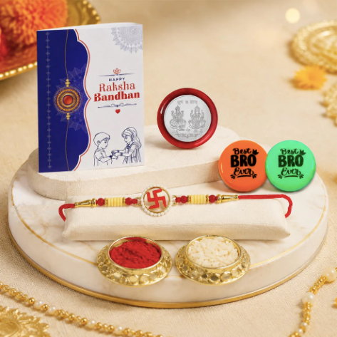 Swastika Designer Rakhi Gift Combo with Magnets & Pooja Essentials | Raksha Bandhan