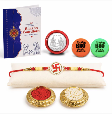 Swastika Designer Rakhi Gift Combo with Magnets & Pooja Essentials | Raksha Bandhan