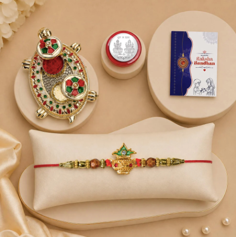 Kalash Bracelet Rakhi Gift Combo with Turtle Pooja Thali | Raksha Bandhan Gift Set