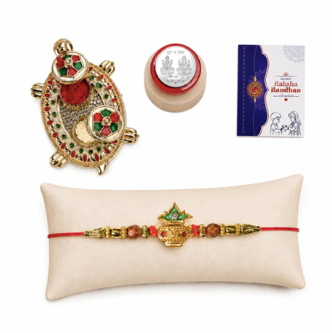 Kalash Bracelet Rakhi Gift Combo with Turtle Pooja Thali | Raksha Bandhan Gift Set