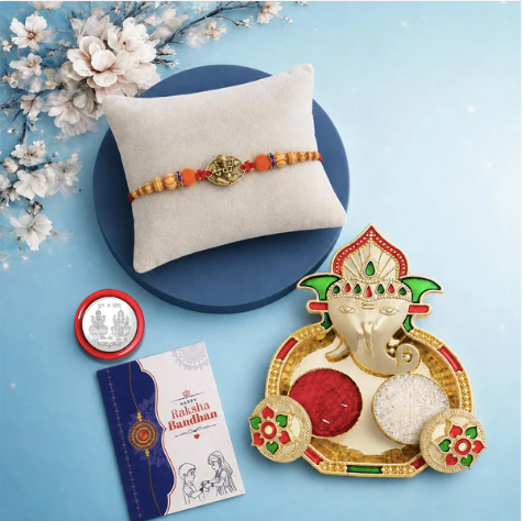 Ganesha Bracelet Rakhi Gift Combo with Shri Ganesh Pooja Thali | Raksha Bandhan